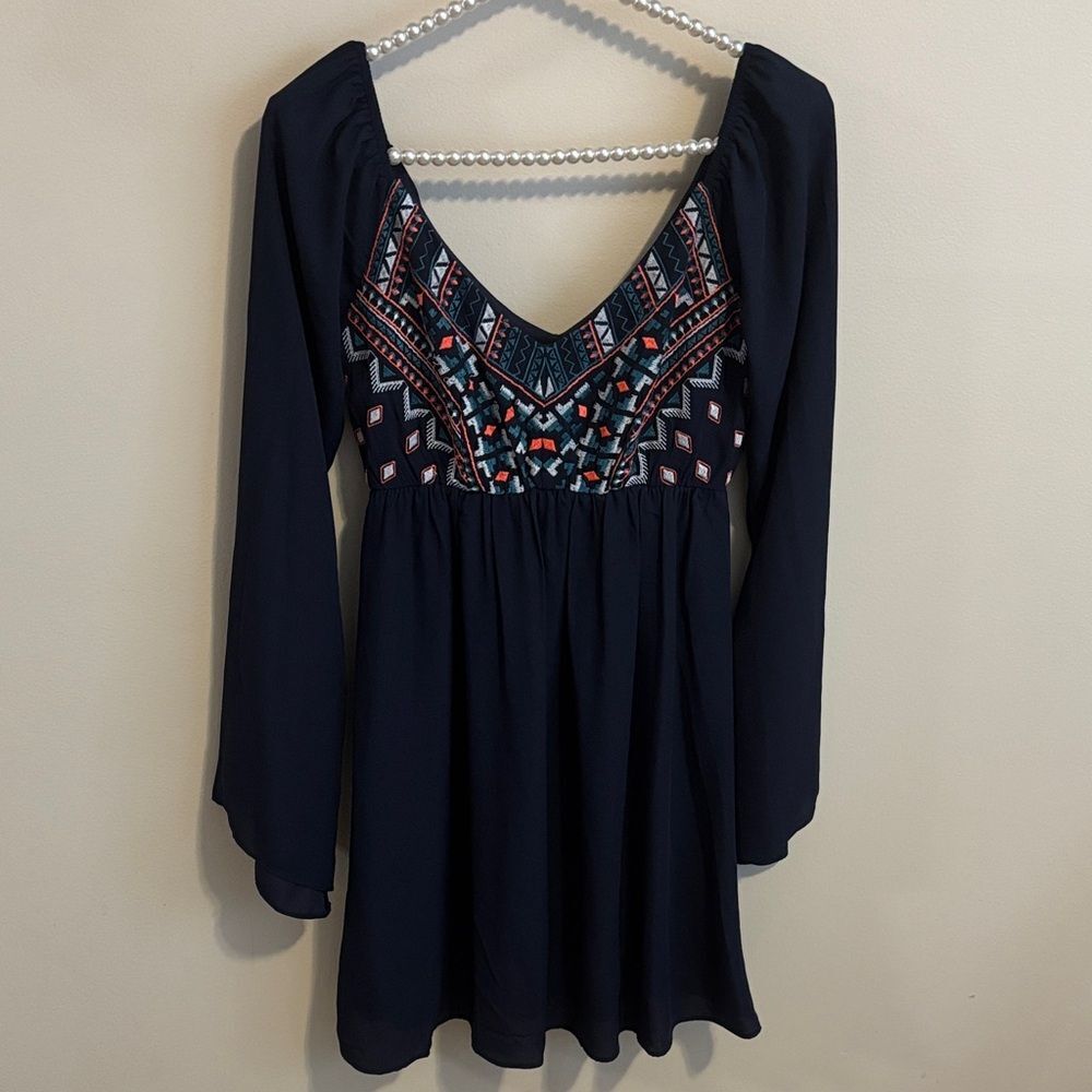 Jodi Kristopher Navy Embroidered dress size small
